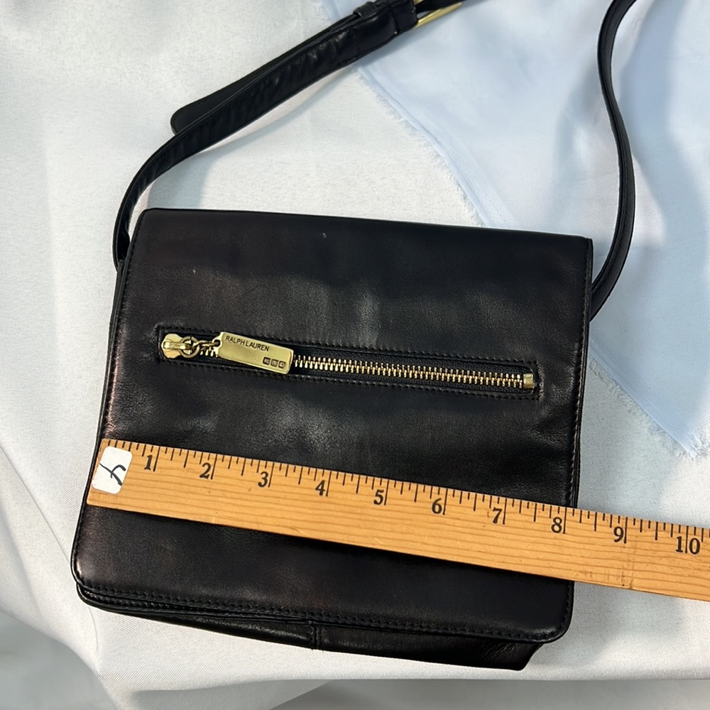 Ralph Lauren crossbody black leather gold hardware purse with fold snap closure - Picture 6 of 10